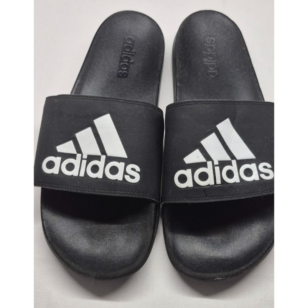 Adidas men's unisex black slides white logo shower sandals size‎ 12